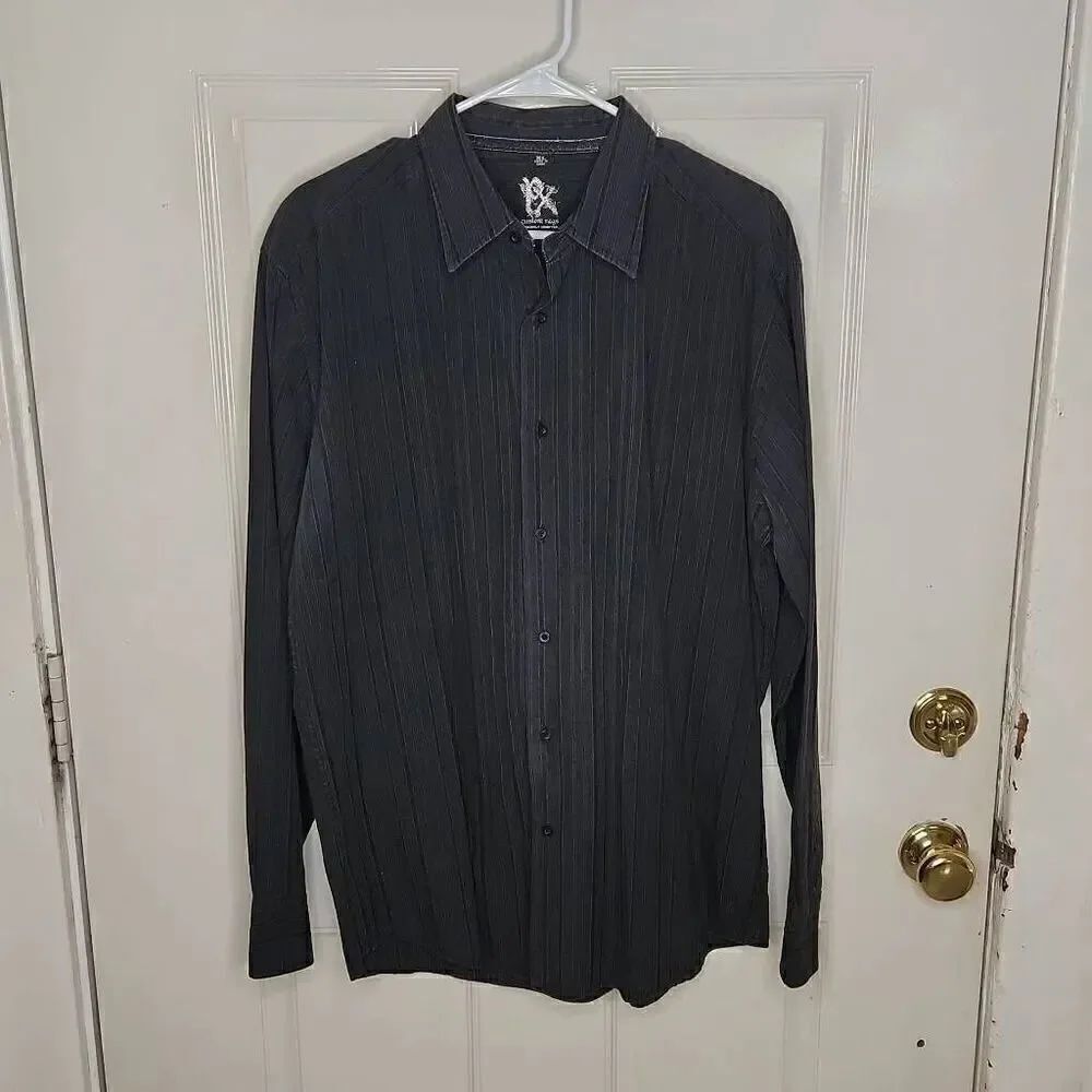 PX custom rags black stripes long sleeve dress shirt men's XL